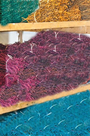 Freshly dyed heather bundles at our Heathergems Factory, Pitlochry